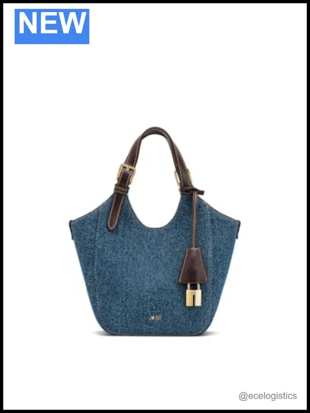 Washed Denim Tote Bag with Gold Hardware